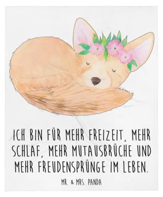 Produktbild von Mr. & Mrs. Panda Sofadecke Wüstenfuchs Blumen - Weiß - Geschenk, Blumenkranz, Bettdecke, Plaid, Glücklich, Decke, Wüste, Wildtiere, Winterdecke, Couchdecke, Afrika