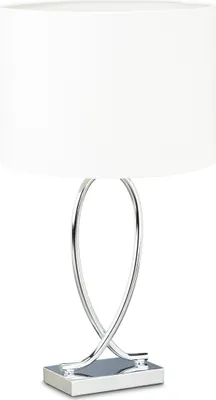 Obrázok produktu pre Stolná lampa Relaxdays, látkový tienidlo, pochrómovaná konštrukcia, kov, VxŠxH: 51 x 28 x 28 cm, nočná lampa, strieborná/biela