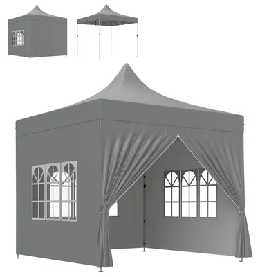 Image de Tonnelle de jardin tente pliante 3 x 3 m 4 parois latšŠrales amovibles 3 fenšºtres hauteur ršŠglable sac de transport gris
