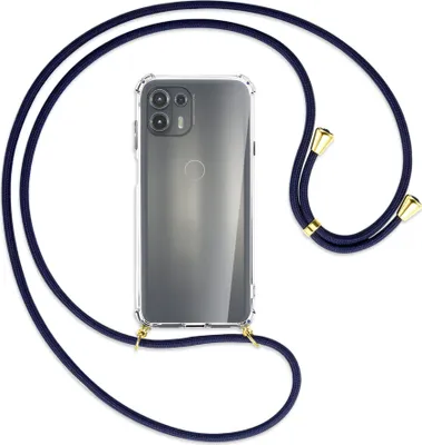 Produktbild von Handykette Backcover-Schutzhülle mit Band (Metall goldfarben) für Motorola Edge 20 Lite (XT2153-1) - dunkelblau