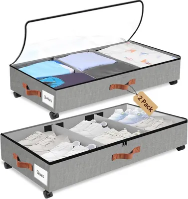 Obrázok produktu pre Úložný box pod posteľ s kolieskami 76x42x17 cm, 2 ks, priehľadné viečko, na oblečenie