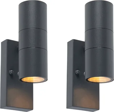 Produktbild von 2er Set Außenwandleuchte Dunkelgrau 2 Licht Hell Dunkel Sensor Duo