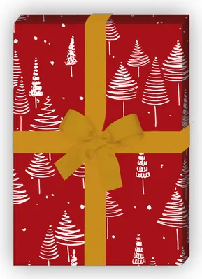 Produktbild von Retro Weihnachtspapier mit schönem Weihnachtsbaum Wald, rot, 32 x 48cm - G9838, 32 x 48cm