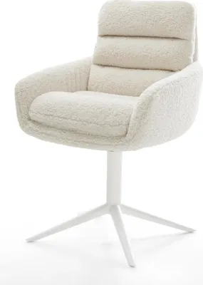 Produktbild von DELIFE Drehstuhl Abelia-Flex mit Armlehnen Teddystoff Beige Fußkreuz Weiß 360° drehbar Wippfunktion