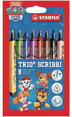 Productafbeelding van STABILO Veerkrachtige driehoekige fiberstiften - Trio Scribbi PAW Patrol - Set van 8 - 8 kleuren -