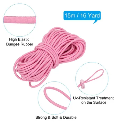 Produktbild von 15 Meter Gummiband mit 10 Stš¹ck Kordelstopper Einzelloch & 10 Stš¹ck Kordelklemme 2 Loch, Elastische Gummischnur 3mm Elastische Gummiseil fš¹r Kordelzug Rucksack, Rosa