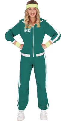 Produktbild von 80er Jahre Jogginganzug The Gamer Damenoutfit, inklusive Jacke und Hose, Größe: 36 - 38 (S) Farbe: Grün