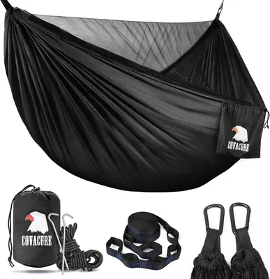 Produktbild von Famanu Camping-Hängematte mit Moskitonetz - ultraleicht, atmungsaktiv, schnelltrocknend, 350 kg Tragkraft