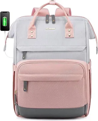 Produktbild von Unyqoos® Laptop-Rucksack für Damen – wasserfest, mit USB-Anschluss, gepolstertes Fach für Laptops bis 17,3 Zoll, Grau, 30,5×14×44,5 cm