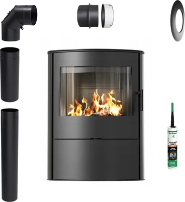 Produktbild von Freistehender Kaminofen KRATKI ROLLO 2 10 kW schwarz Montageset