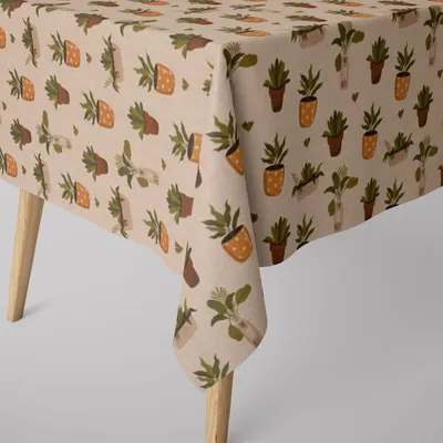 Produktbild von SCHÖNER LEBEN. Tischdecke Blätter Pflanzen Vase Pflanztopf natur gelb Größe 130x240cm