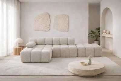 Produktbild von Kaiser Möbel Ecksofa modular mit Hocker, Sofa L-Form, Bouclé-Stoff Abriamo, Beige, Links, Selia