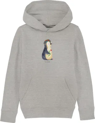 Produktbild von Mr. & Mrs. Panda Kinderpullover Pinguin Blumen 5-6 Jahre (110/116) - Heather Grey - Geschenk, Universum, Kinderbekleidung, Sweatshirt, Blumenliebe, Hoodie, Selbstliebe