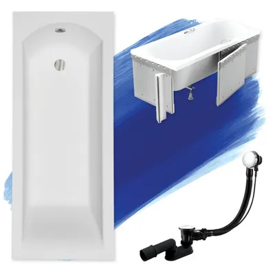 Zdjęcie produktu dla Wanna Akrylowa Zestaw 4w1 Prostokątna 180x80 Biała + Zabudowa Styropianowa, Nowoczesny Chrom Premium Syfon i Nogi (stelaż) w komplecie | BADLAND SHEA