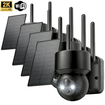 Produktbild von 2K Überwachungskamera Aussen WiFi 360°PTZ Schwenkbar Solar Kamera Überwachung Aussen Farbnachtsicht & 2-Wege-Audio PIR Erkennung & Intelligenter 4PC