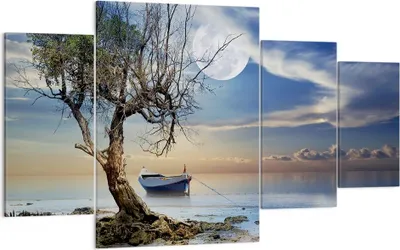 Produktbild von Bild auf Leinwand - Leinwandbild - Nacht Mond Boot - 160x90cm - Wand Bild - Wanddeko - Wandbilder - Leinwanddruck - Bilder - Kunstdruck - Wanddekoration - Leinwand bilder - Wandkunst - DL160x90-3457