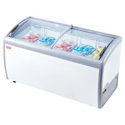 Produktbild von VEVOR Kommerzielle Eiscreme-Vitrine, 460 L Gefriertruhe, Mobiler Tiefkühlschrank mit Glasplatte, Restaurant-Gelato-Tauchschrank mit 5 Drahtkörben, 2 Glasschiebetüren, Feststellrollen, Weiß