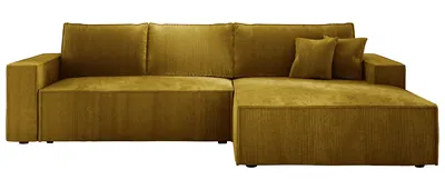 Produktbild von E-ZIMPAZ Ecksofa COBRA S mit Schlaffunktion und Bettkasten, Stilvoll Eckcouch L-Form, Cordstoff, Holzkonstruktion, Seite Rechts Gelb POSO 01
