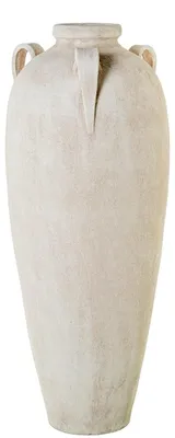 Keramik-Bodenvase mit 3 Griffen, Sandbeige, 30x30x80 cm