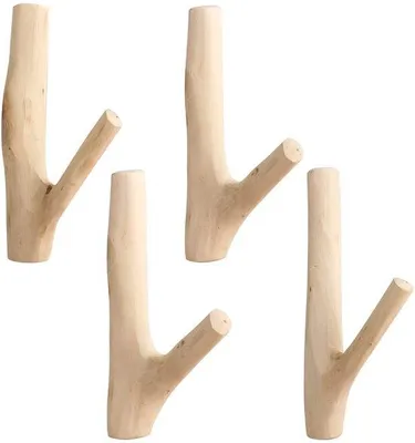 Image de Lot de 4 crochets en bois vernis naturel