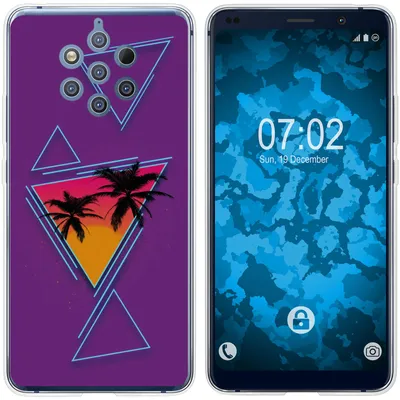 Produktbild von PhoneNatic Case kompatibel mit  Nokia 9 PureView Silikon-Hülle Retro Wave Palmen M3