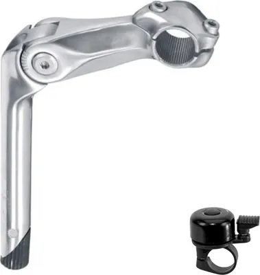 Produktbild von Lenkervorbau Universal Klemmung Ø 25,4 mm verstellbar von -10° bis 50° - 150 mm lang Ø 22,2 mm inkl. Fahrradklingel