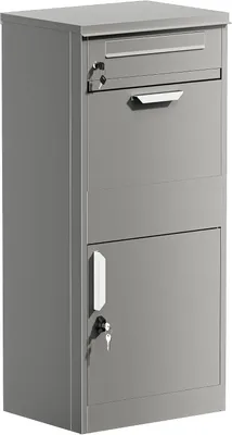 Productafbeelding van Vrijstaande pakketbrievenbus van staal in grijs, 50 x 37 x 112 cm, met slot en 2 sleutels