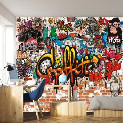 Produktbild von murimage Fototapete Graffiti 366 x 254 cm Kinderzimmer Steinwand bunt Jungen Steine Grafitti inklusive Kleister