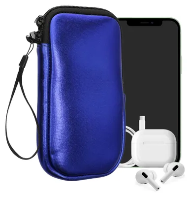 Produktbild von kwmobile Neopren Handytasche für Smartphones L - 6,5" - Handy Tasche mit Reißverschluss - Handyhülle universal Metallic Dunkelblau
