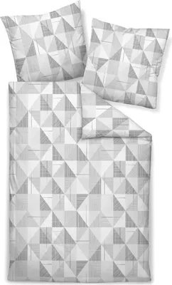 Produktbild von Janine Mako Satin Kissenhülle 1 teilig 80 x 80 cm MESSINA Dreiecke silber graphit