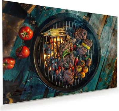 Produktbild von Glasbild 45x30cm in XXL für Wohnzimmer, Schlafzimmer Motiv Sommergrillfest