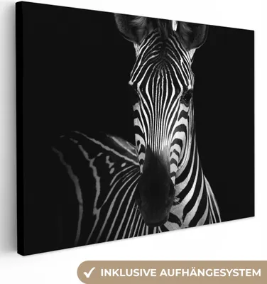 Produktbild von MuchoWow® - Leinwandbilder - Zebra - Schwarz - Weiß - Tiere, Wandbild, Wanddeko Bilder Wohnzimmer, 120x90 cm
