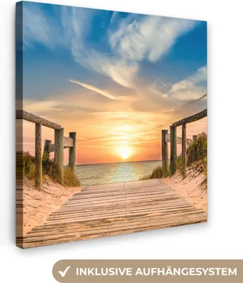 Produktbild von MuchoWow® - Leinwandbilder - Strand - Sonnenuntergang - Weg - Dünen, Wandbild, Wanddeko Bilder Wohnzimmer, 50x50cm