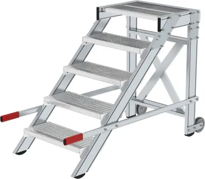 Produktbild von Arbeitspodest fahrbar | Stufenbreite 60cm | 5 Stufen | Stahl-Gitterros | Rutschfeste Kunststoffschuhe