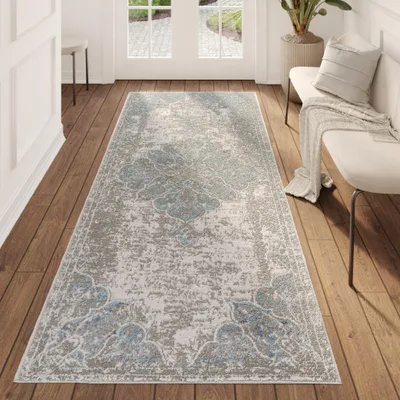 Produktbild von Tapiso Teppichläufer VALLEY Modern Blau Schlafzimmer 100 x 300 cm
