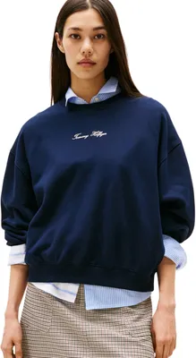 Produktbild von Tommy Hilfiger Damen Sweatshirt Classic Script Terry Rundhalsausschnitt, Blau (D