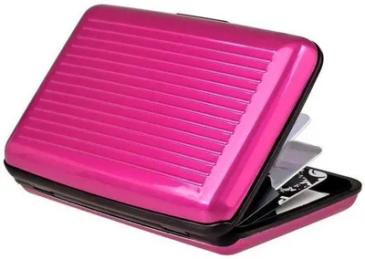 Image de Porte-cartes en alliage d'aluminium, étanche et antimagnétique, surface brossée, compartiment pour cartes A6, unisexe, couleur rouge