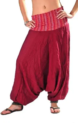 Produktbild von Haremshose Pumphose Aladinhose Pluderhose Yoga Goa Sarouel Baggy Aladin Freizeithose Ranya, rot L/XL