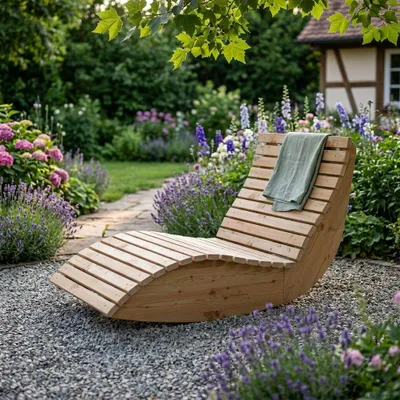 Produktbild von Holzliege Wellenliege Waldsofa Gartenliege "Schaukel-Sannerl" (Lärche) Breite 100cm Schaukelliege Relaxliege Himmelsliege