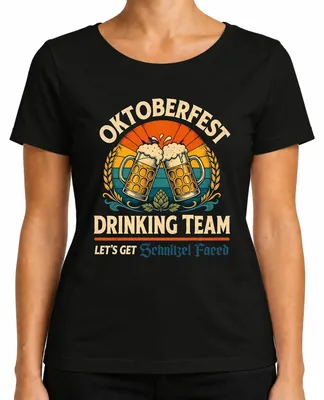 Productafbeelding van Drinkteam T-shirt, traditionele kleding (Trachten), lederhosen, dirndl, dames T-shirt, zwart, maat L
