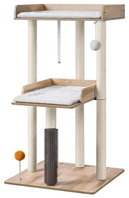 Image de Katzenbaum de 111 cm, couleur gris-beige, avec griffoirs et cachette pour chat