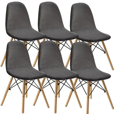 Produktbild von Elastische Jacquard Stuhlbezüge 6er-Set Dunkelgrau Maschinenwaschbar Universell