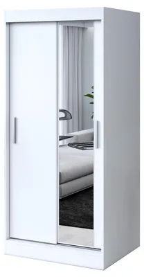 Zdjęcie produktu dla Szafa przesuwna - 90x200cm - Dąb Sonoma - Szafa przesuwna HUGO - z lustrem- do sypialni i garderoby