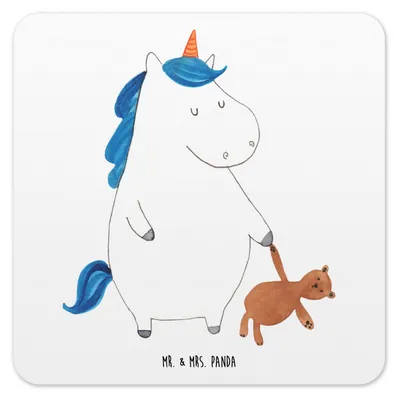 Produktbild von Mr. & Mrs. Panda Untersetzer für Gläser Einhorn Teddy 15er Set - Weiß - Geschenk, Unicorn, Coaster, Glas-Untersetzer, Einhörner, Gute Nacht, Träumen, Bett, Tisch