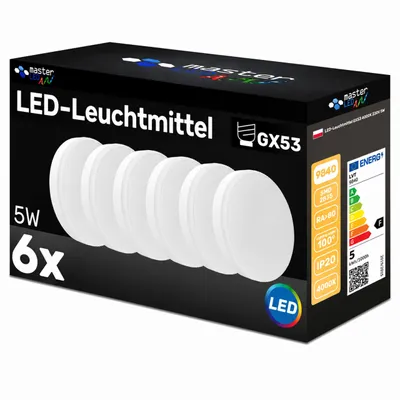 Produktbild von MasterLED LED-Lampe GX53 5 W 425 lm 4000 K neutralweiß, 230 V, 6er-Set