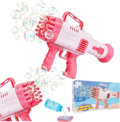 Zdjęcie produktu dla PISTOLET na bańki mydlane DO BANIEK MYDLANYCH BAZUKA BAŃKOWA różowy 32