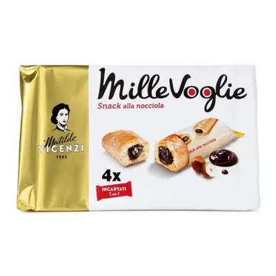 Produktbild von Matilde Vicenzi millefoglie snack alla nocciola, Blätterteigbacken, knusprige und zarte, snack gefüllt von Haselnusscreme 12x100g + Italian Polpa 400g