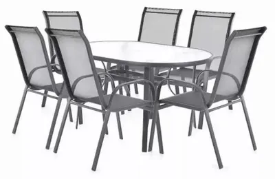 Zdjęcie produktu dla Zestaw mebli ogrodowych dla 6 osób z stolikiem szklanym – nowoczesny design