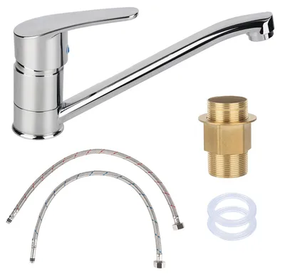 Immagine prodotto di Rubinetto da cucina a 360° - Rubinetto da cucina con doccetta estraibile - Rubinetto da cucina in acciaio inossidabile - Rubinetto da cucina con 2 tubi flessibili - Rubinetto da cucina per lavelli doppi - Installazione semplice - Miscelatore da cucina
