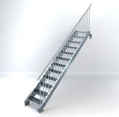 Produktbild von Stahltreppe 12 Stufen bis Höhe 240 cm, Laufbreite : 60 cm Geländer rechts ST 2 (31 / 31 mm gezackt)